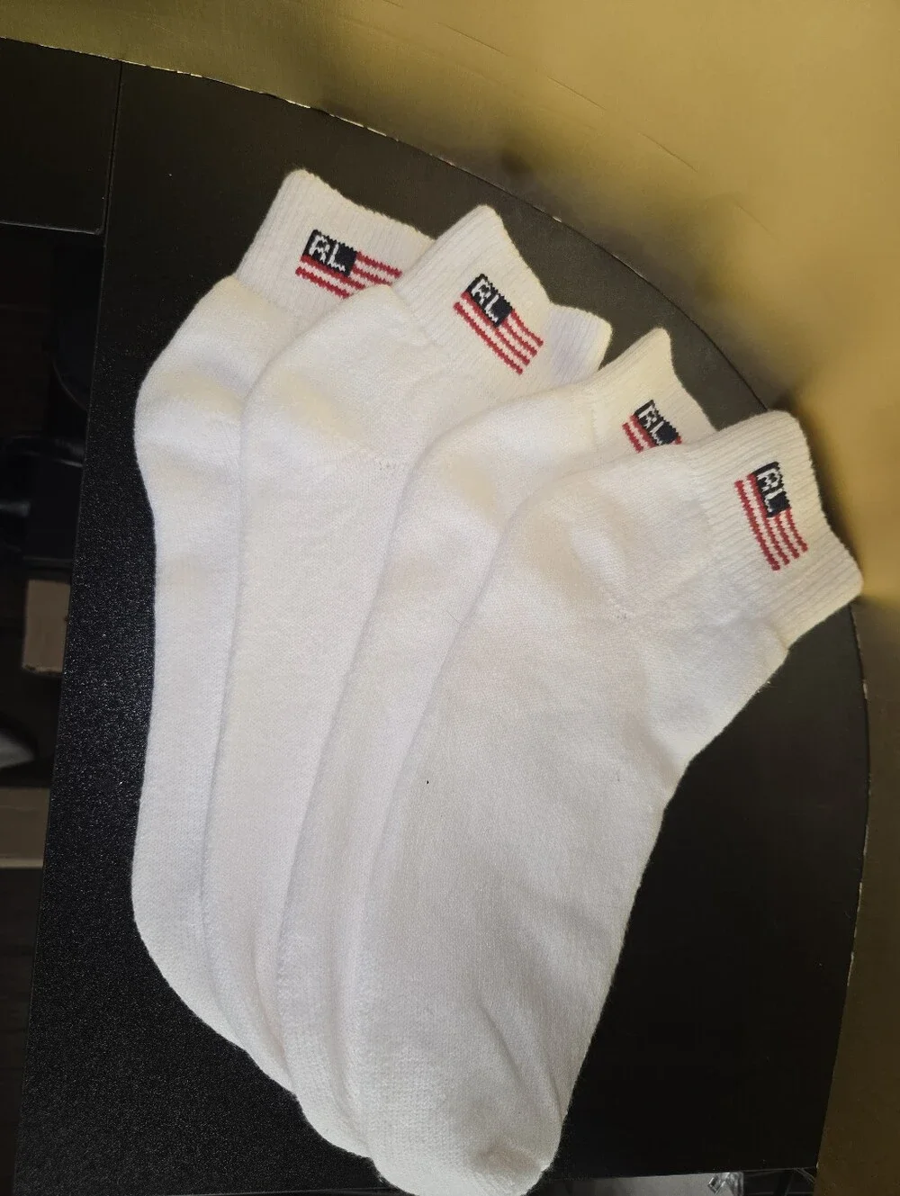 Polo Ralph Lauren Vintage RL American Flag White Ankle Socks 2 Pairs NWOT